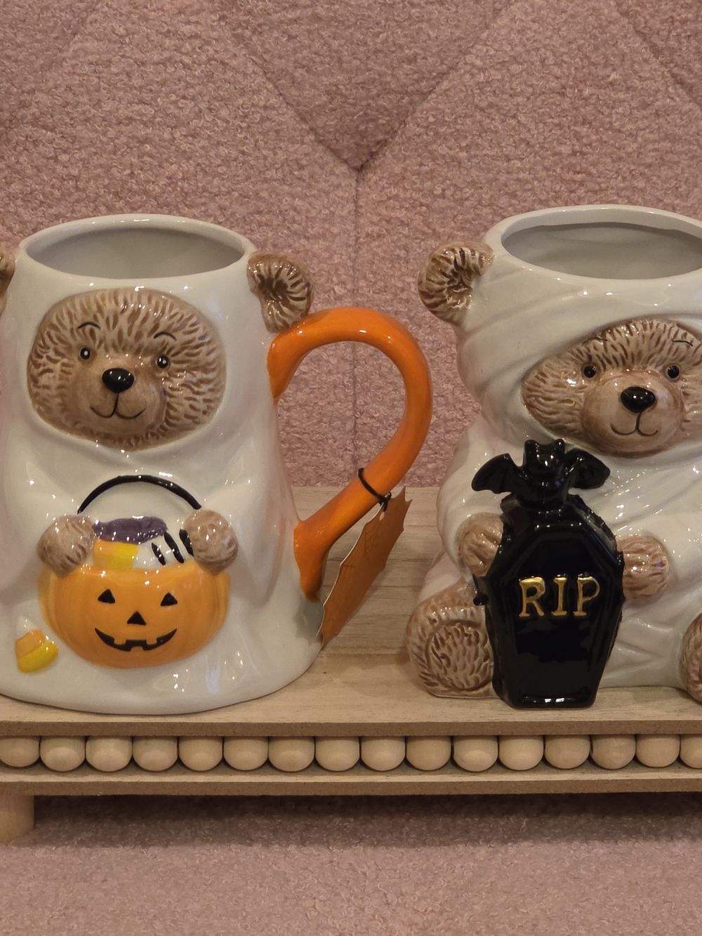 Halloween Bear Mugs -dressed As MUMMY AND GHOST